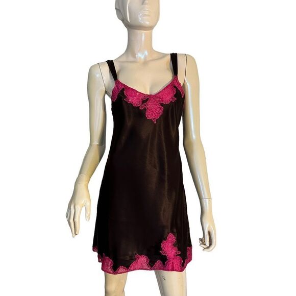 Morgan Taylor Intimates Brown and Pink Slip Dress - Picture 1 of 9